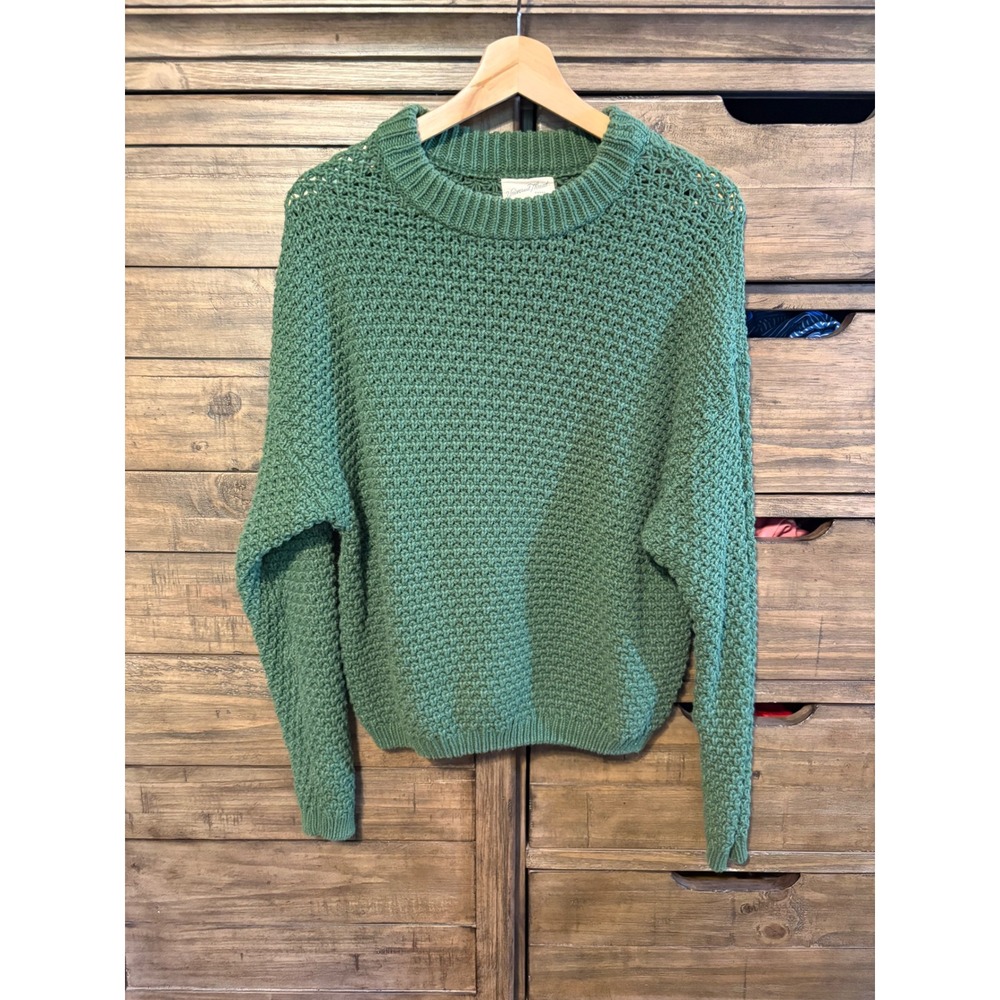Universal Thread Green Chunky Open Knit Crewneck Sweater Large Cotton Blend - Picture 2 of 5